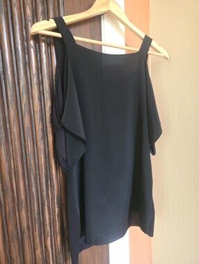 Bailey 44 Black Draped Sleeve Silk Blouse With Straps